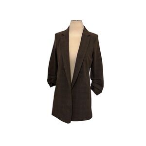 NWT Rachel Zoe Brown Plaid Open Front Long Blazer Sz S